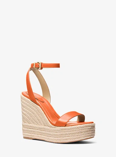 Michael Kors Leighton Leather Wedge Sandal In Orange