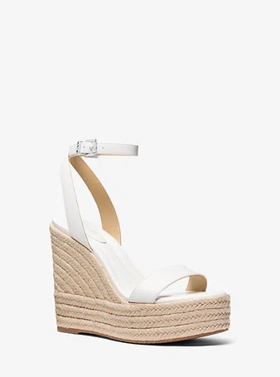 Michael Kors Leighton Leather Wedge Sandal In White