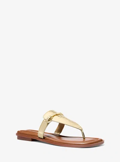 Michael Kors Lena Metallic Leather T-strap Sandal In Gold