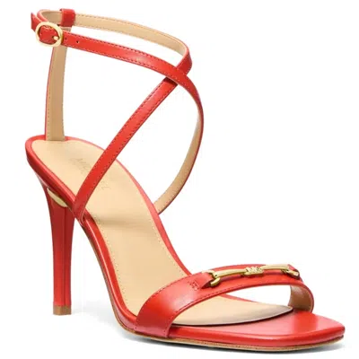 Michael Kors Lena Sandals Women's Red Leather Square Toe Stiletto Heel Gal1721 In Multi