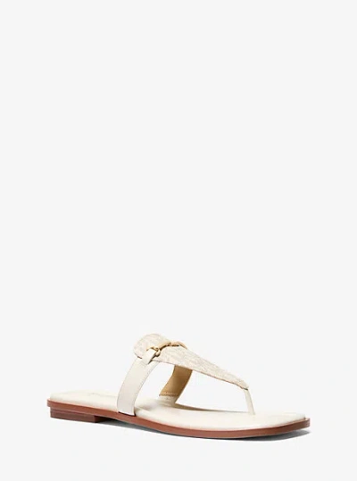 Michael Kors Lena Signature Logo And Leather T-strap Sandal In Natural