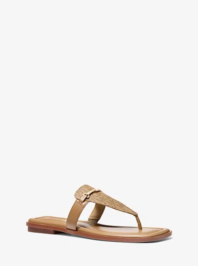 Michael Kors Lena Signature Logo And Leather T-strap Sandal In Natural