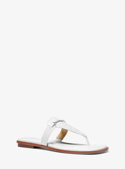 Michael Kors Lena Signature Logo And Leather T-strap Sandal In White