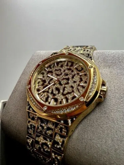 Pre-owned Michael Kors Lennox Animal Leopard Pavé Gold-tone 43mm Case Watch