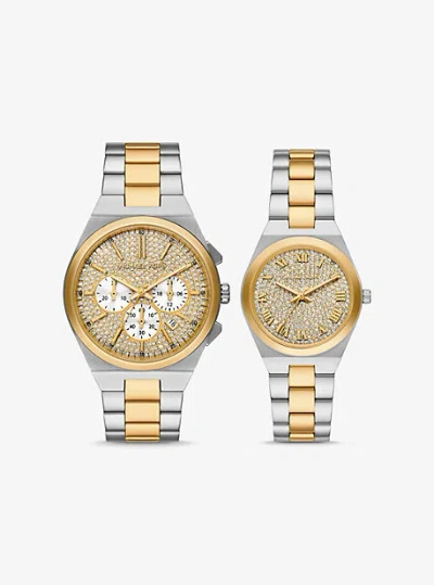 Michael Kors Lennox His And Hers Pavé Two-tone Watch Set In Silver