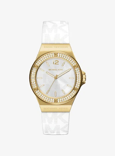 Michael Kors Lennox Pavé Gold-tone And Logo Silicone Strap Watch