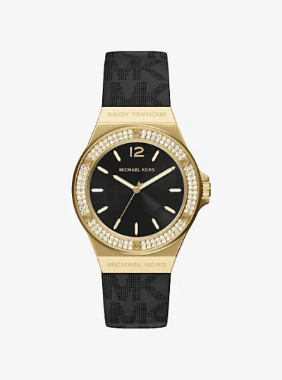 Michael Kors Lennox Pavé Gold-tone And Logo Strap Watch In Multi