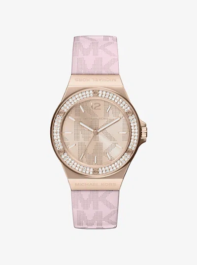 Michael Kors Lennox Pavé Rose Gold-tone And Logo Silicone Strap Watch