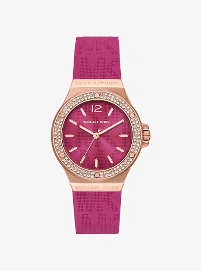 Michael Kors Lennox Pavé Rose Gold-tone And Logo Silicone Strap Watch