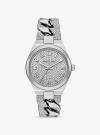 Michael Kors Lennox Pavé Silver-tone Curb-link Watch In Silver