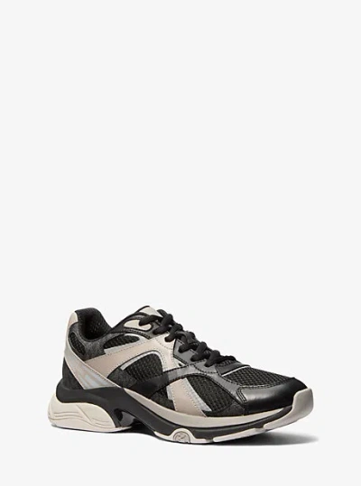 Michael Kors Leo Mixed-media Trainer In Black