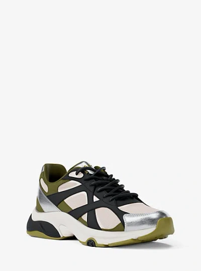 Michael Kors Leo Mixed-media Trainer In Black