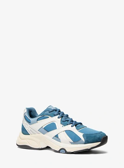 Michael Kors Leo Mixed-media Trainer In Blue