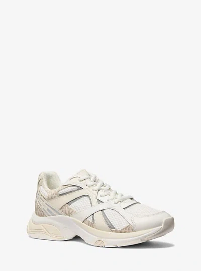 Michael Kors Leo Mixed-media Trainer In Natural