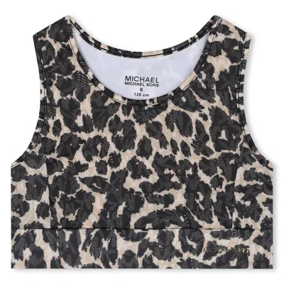 Michael Kors Kids' Leopard-print Cropped Tank Top In Beige