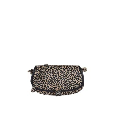 Michael Kors Leopard Pattern Logo Padlock Small Shoulder Bag In Black