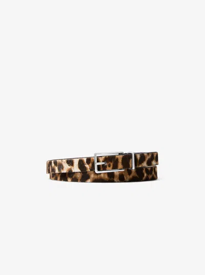 Michael Kors Leopard Print Calf Hair Blend Belt In Brown