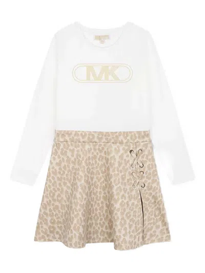 Michael Kors Leopard-print Long-sleeve Dress In Multi