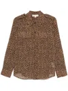 Michael Kors Leopard-print Long Sleeve Shirt With Button-down Front In Brown