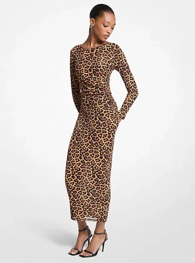 Michael Kors Leopard Print Nylon Mesh Midi Dress In Animal Print