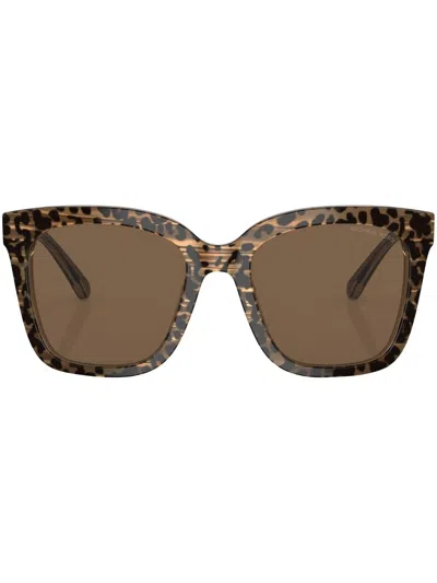 Michael Kors Leopard-print Square-frame Sunglasses In Brown