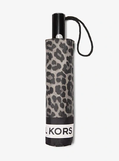 Michael Kors Leopard Print Umbrella In Black