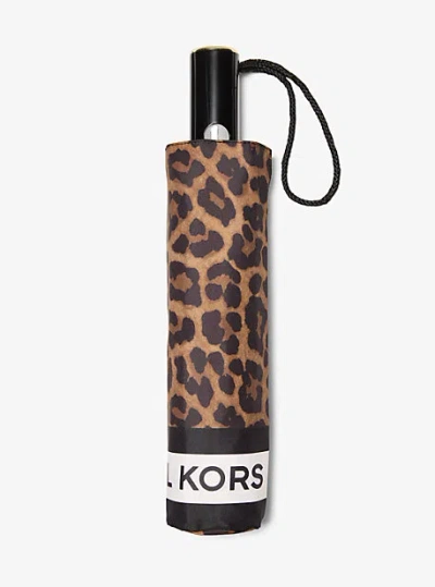 Michael Kors Leopard Print Umbrella In Brown