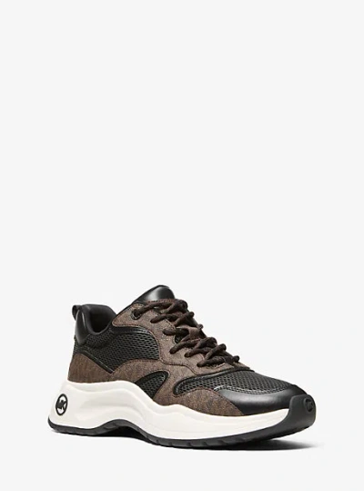 Michael Kors Levie Mixed-media Trainer In Brown