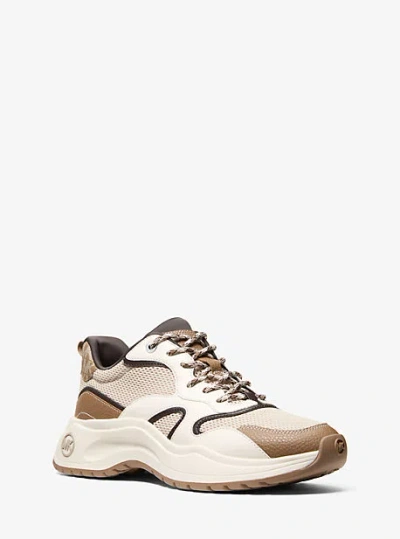 Michael Kors Levie Mixed-media Trainer In Brown