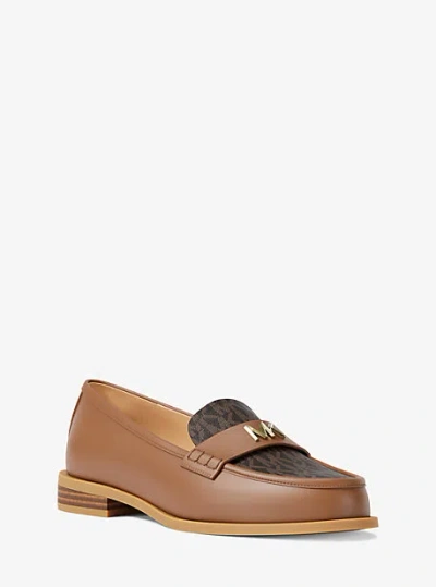 Michael Kors Lex Leather And Signature Logo Loafer In Brown