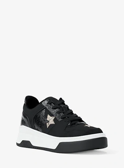 Michael Kors Lexi Embellished Mixed-media Sneaker In Black