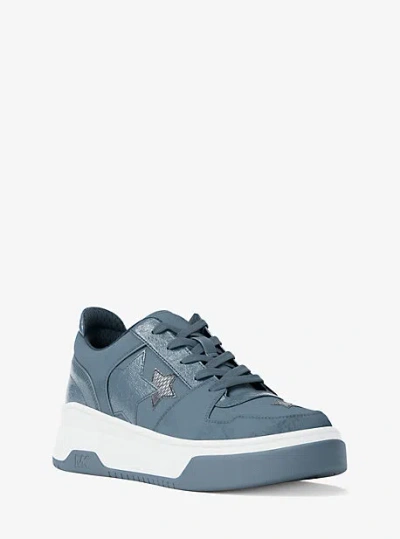 Michael Kors Lexi Embellished Mixed-media Sneaker In Blue