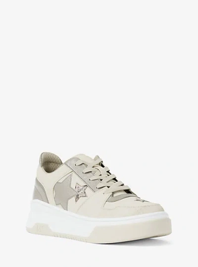 Michael Kors Lexi Embellished Mixed-media Sneaker In Brown