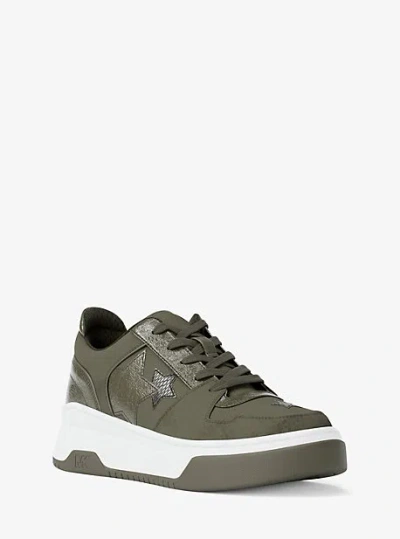 Michael Kors Lexi Embellished Mixed-media Sneaker In Green