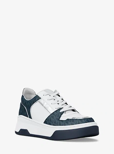 Michael Kors Lexi Mixed-media Sneaker In Blue