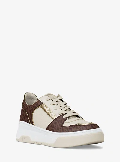 Michael Kors Lexi Mixed-media Sneaker In Brown