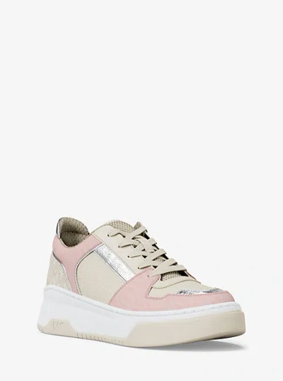 Michael Kors Lexi Mixed-media Sneaker In Pink