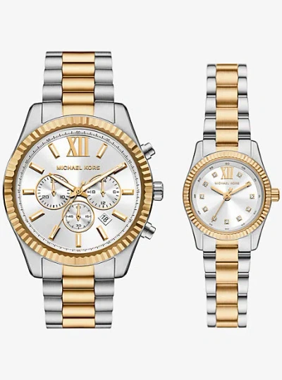 Michael Kors Lexington His And Hers Two-tone Watch Set In Silver