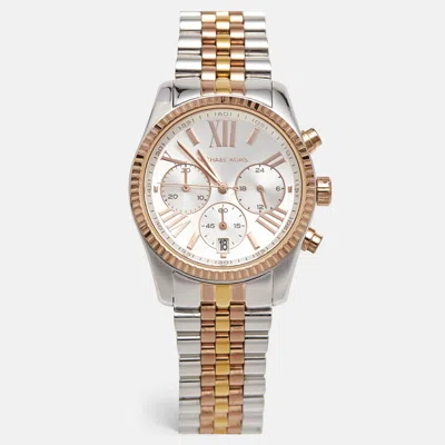 Pre-owned Michael Kors Lexington Mk5735 Silver Dial Three-tone Stainless Steel Women's Wristwatch 38 Mm