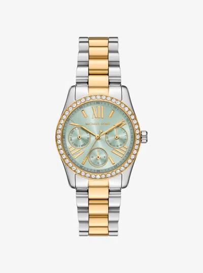 Michael Kors Women's Lexington Quartz Multifunction Two-tone Stainless Steel Watch 34mm In Gold