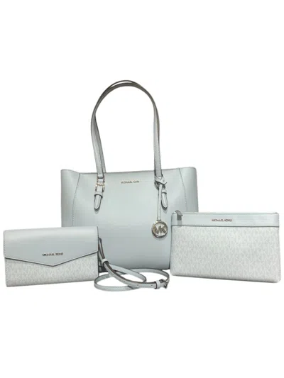 Michael Kors Light Blue Leather Shopper Bag In White