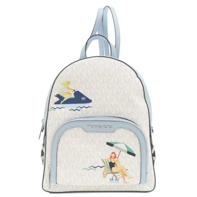 Pre-owned Michael Kors Light Blue White Pvc Leather Backpack ()