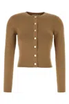 Michael Kors Crew Neck Wool Blend Cardigan In Light Brown