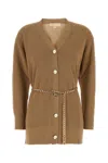 Michael Kors Wool Cardigan Chain Belt In Light Brown