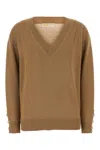 Michael Kors Ribbed Cuffs Wool V-neck Sweater In Light Brown