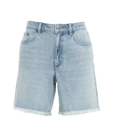 Michael Kors Light Wash Denim Shorts With Fringed Hem In Blue