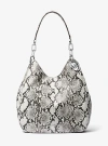 Michael Kors Lillie Large Snake Embossed Leather Shoulder Bag In Grey