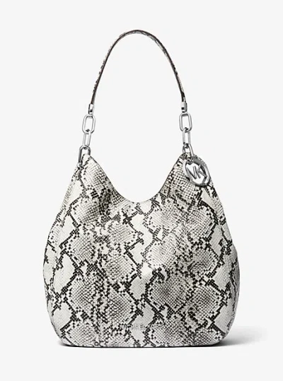 Michael Kors Lillie Large Snake Embossed Leather Shoulder Bag In Animal Print
