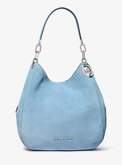 Michael Kors Lillie Large Suede Shoulder Bag In Blue