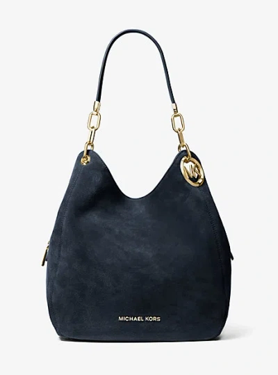 Michael Kors Lillie Large Suede Shoulder Bag In Blue